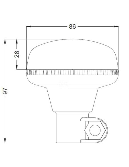 Medidas Rotativo LED Mini Ámbar 12–24V Perfil Bajo – con Poste DIN Ø86x97mm