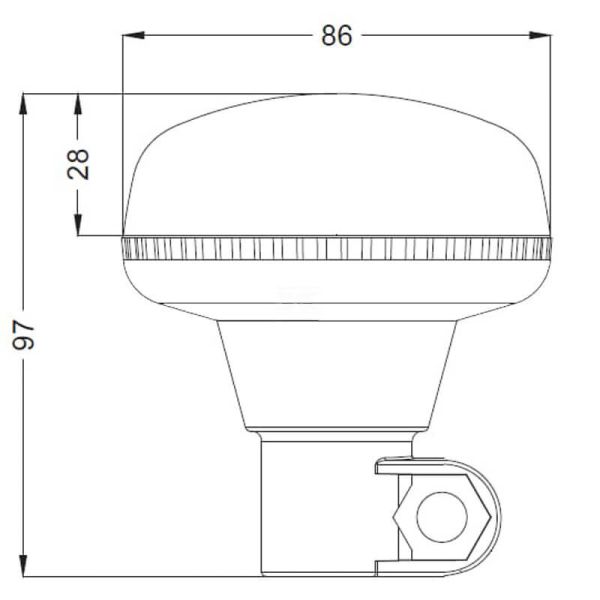 Medidas Rotativo LED Mini Ámbar 12–24V Perfil Bajo – con Poste DIN Ø86x97mm