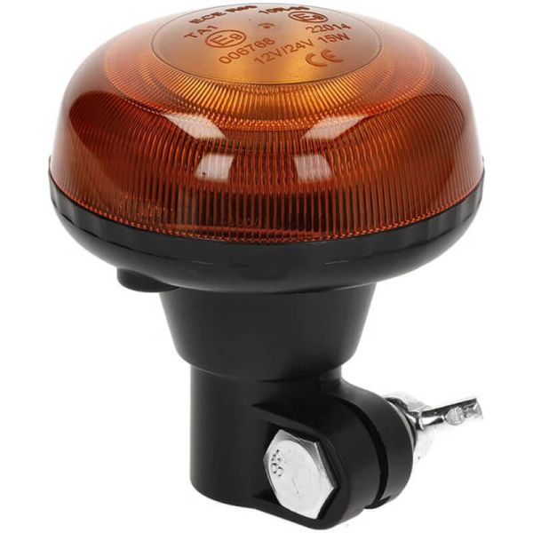 Rotativo LED Mini Ámbar 12–24V Perfil Bajo – con Poste DIN Ø86x97mm