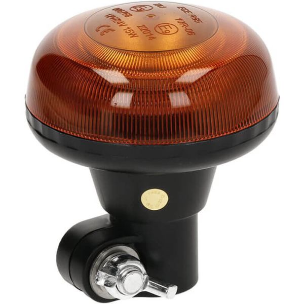 Rotativo LED Mini Ámbar 12–24V Perfil Bajo – con Poste DIN Ø86x97mm