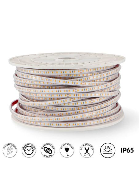 Bande LED 220 V CA PROSTRIP SMD2835 12 W/m IP65 – Enroulable jusqu'à 50 m | CRI90, TRIAC réglable
