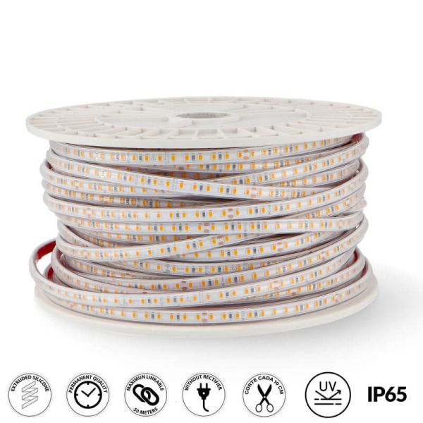 Tira LED 220V AC PROSTRIP SMD2835 12W/m IP65 – Enlazable hasta 50m | CRI90 Regulable TRIAC