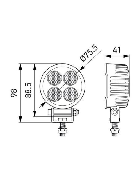 Medidas Faro LED de Trabajo Redondo Mini HELLA TR1700 1700Lm 24W 12/24V – Campo Cercano IP6K9K | Ø75mm