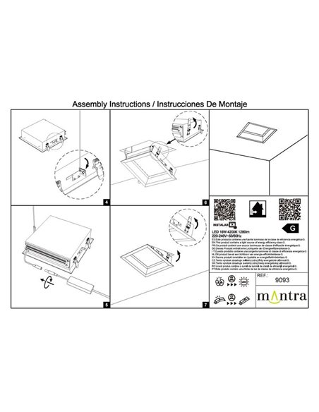 Luminária de teto LED embutida BLUE SKY 30x30, 16W 4200K 1280Lm, simula claraboia, branca