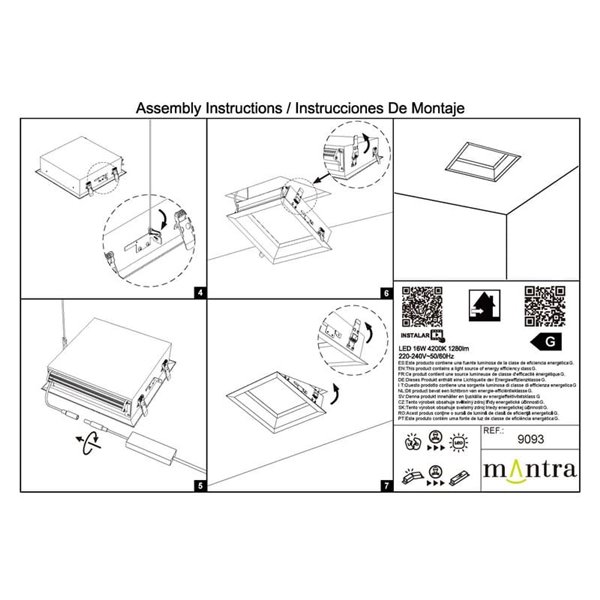 Plafonnier LED encastré BLUE SKY 30x30, 16W 4200K 1280Lm, simulant une lucarne, blanc