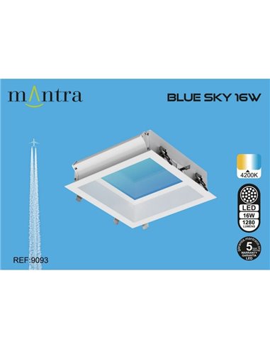 Plafón cielo azul LED empotrable BLUE SKY 30x30, 16W 4200K 1280Lm, simula claraboya, blanco