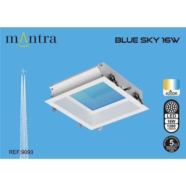 Luminária de teto LED embutida BLUE SKY 30x30, 16W 4200K 1280Lm, simula claraboia, branca