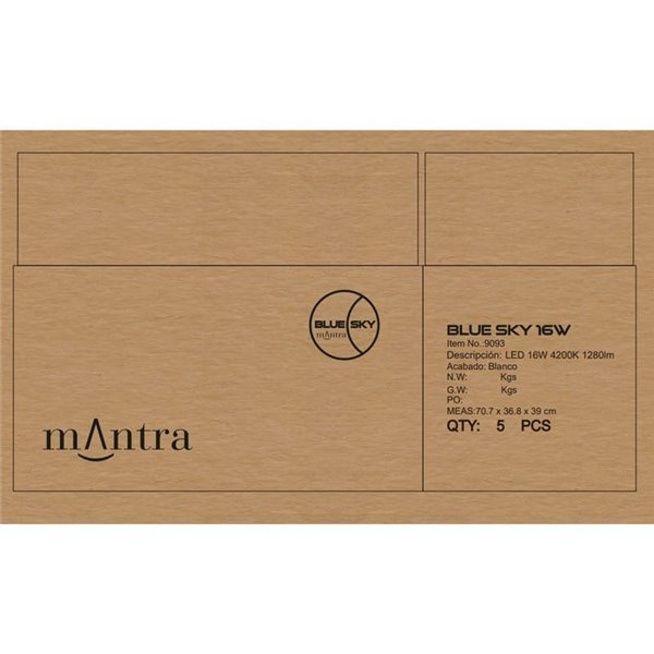 Plafonnier LED encastré BLUE SKY 30x30, 16W 4200K 1280Lm, simulant une lucarne, blanc