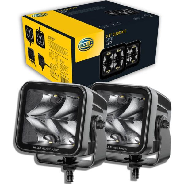 Faro LED cuadrado largo alcance Black Magic Cube Kit 3,2" 12V/24V 3000Lm 2 Unds. Deutsch Hella 1FA 358 176-821