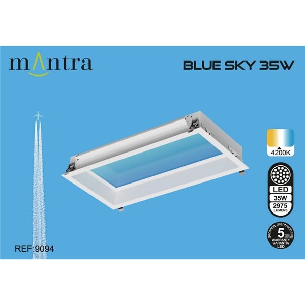 Plafón cielo azul LED empotrable BLUE SKY 60x30, 35W 4200K 29750Lm, simula claraboya, blanco