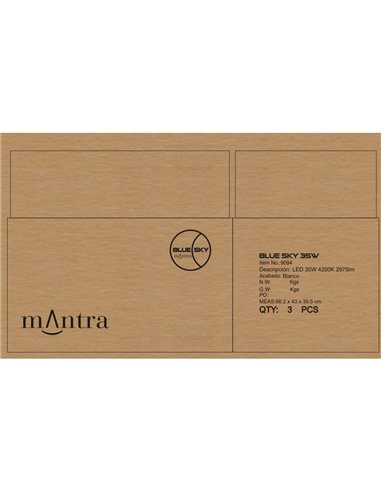 Plafón cielo azul LED empotrable BLUE SKY 60x30, 35W 4200K 29750Lm, simula claraboya, blanco