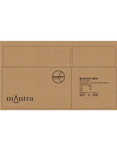 Plafón cielo azul LED empotrable BLUE SKY 60x30, 35W 4200K 29750Lm, simula claraboya, blanco