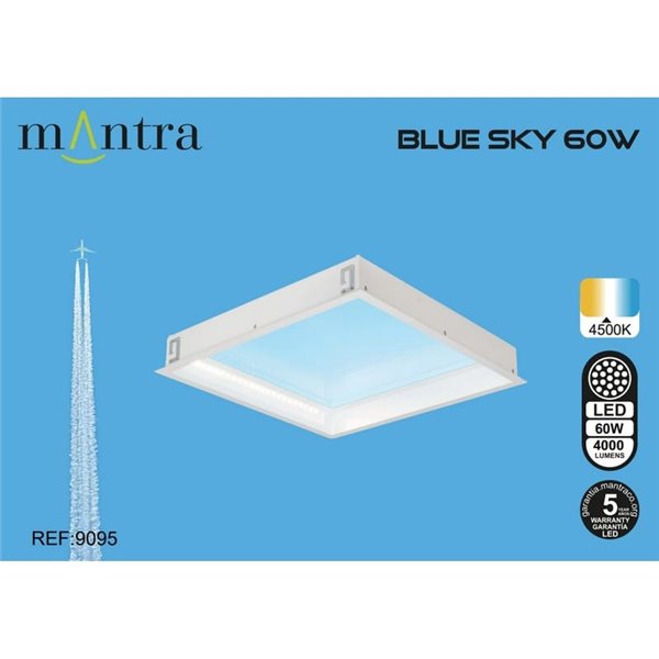 Plafón cielo azul LED empotrable BLUE SKY 60x60, 60W 4500K 4000Lm, simula claraboya, blanco