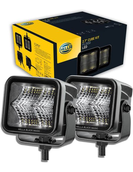 Faro LED HELLA Black Magic Cube 2.7” 12/24V 1400Lm – Kit de 2 Faros con Conector DEUTSCH
