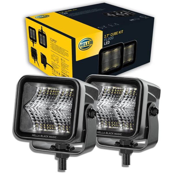 Faro LED HELLA Black Magic Cube 2.7” 12/24V 1400Lm – Kit de 2 Faros con Conector DEUTSCH