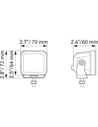 Medidas Faro LED HELLA Black Magic Cube 2.7” 12/24V 1400Lm – Kit de 2 Faros con Conector DEUTSCH