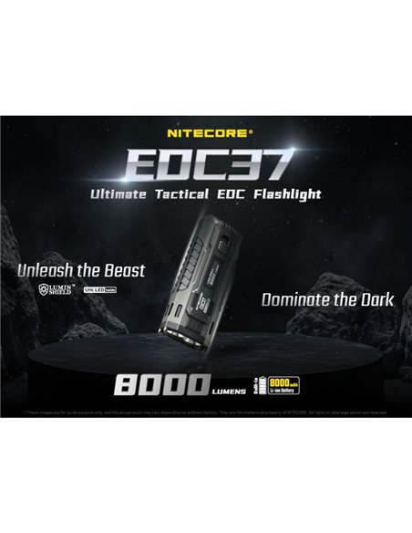 Lampe LED tactique EDC37 8000 lm OLED USB-C IP54 portée 420 m avec LUMIN SHIELD™