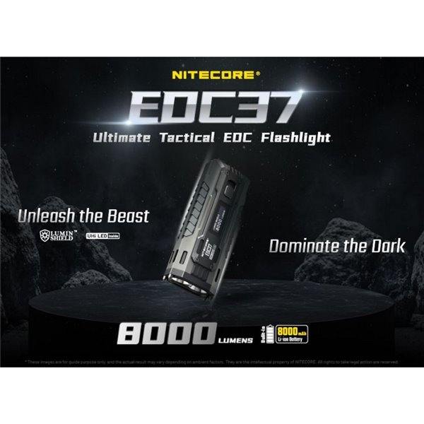 Lampe LED tactique EDC37 8000 lm OLED USB-C IP54 portée 420 m avec LUMIN SHIELD™