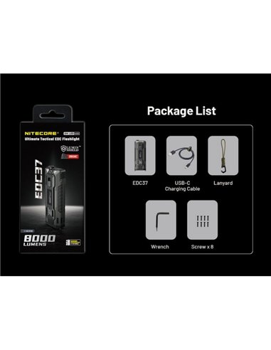 Lanterna LED tática EDC37 8000Lm OLED USB-C IP54 420m de alcance com LUMIN SHIELD™