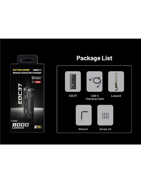 Lanterna LED tática EDC37 8000Lm OLED USB-C IP54 420m de alcance com LUMIN SHIELD™