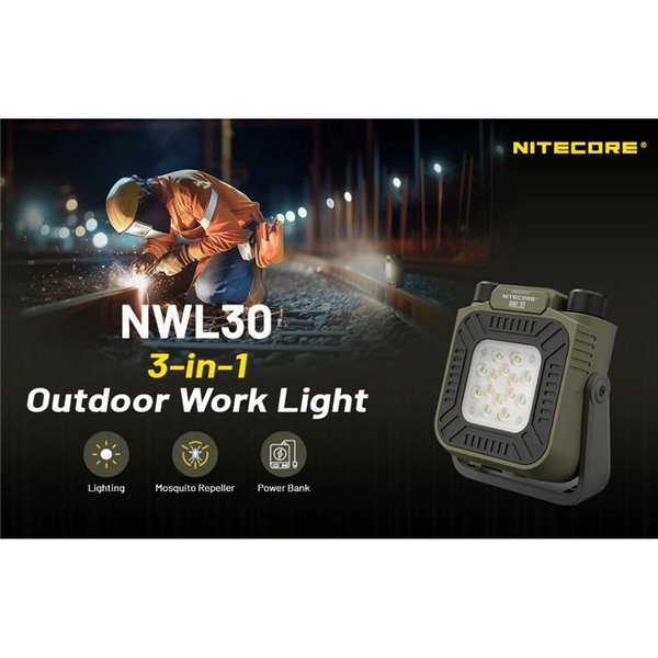Linterna de trabajo LED portátil NITECORE NWL30 3000Lm recargable con luz roja y repelente de mosquitos IP66