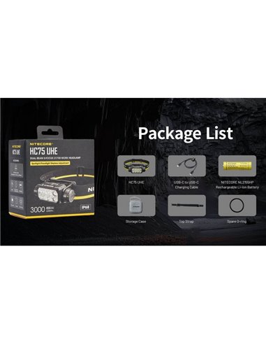 Linterna frontal LED NITECORE HC75 UHE 3000Lm recargable, luz roja y blanca IP68