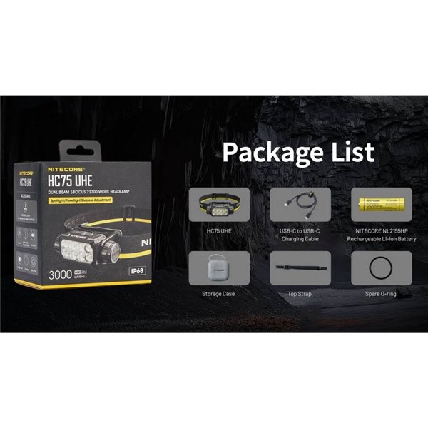 Lampe frontale LED rechargeable NITECORE HC75 UHE 3000 lm, lumière rouge et blanche IP68