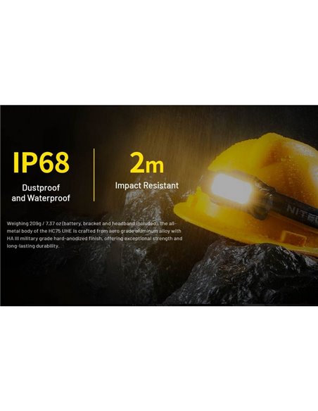 Lampe frontale LED rechargeable NITECORE HC75 UHE 3000 lm, lumière rouge et blanche IP68