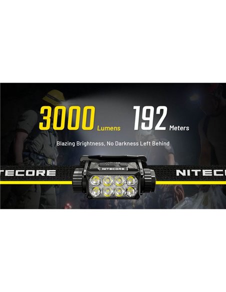 Lanterna de cabeça LED recarregável NITECORE HC75 UHE 3000Lm, luz vermelha e branca IP68