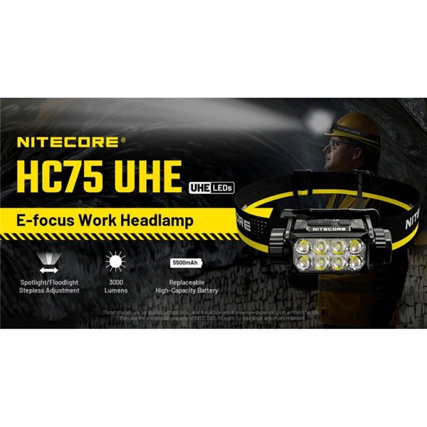 Linterna frontal LED NITECORE HC75 UHE 3000Lm recargable, luz roja y blanca IP68