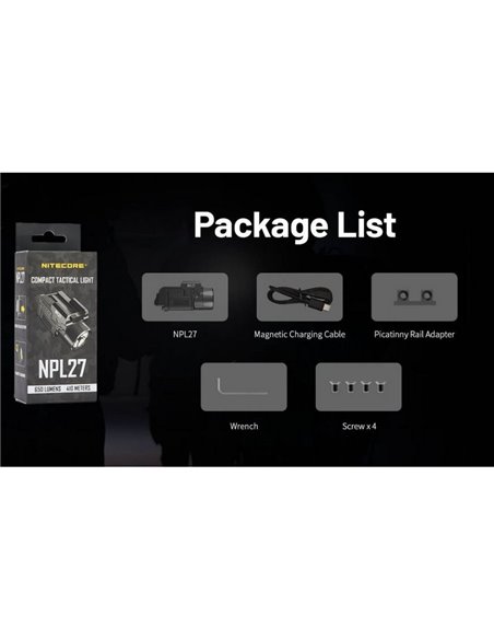 Linterna LED táctica para arma NITECORE NPL27 650Lm USB-C Recargable IPX6 montaje Glock/Picatinny