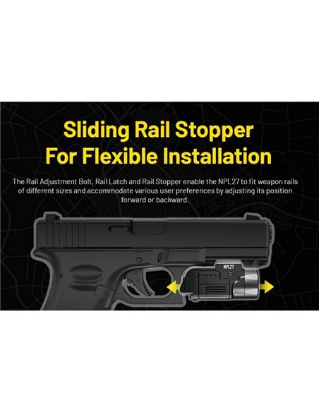 Linterna LED táctica para arma NITECORE NPL27 650Lm USB-C Recargable IPX6 montaje Glock/Picatinny