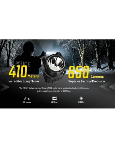 Linterna LED táctica para arma NITECORE NPL27 650Lm USB-C Recargable IPX6 montaje Glock/Picatinny