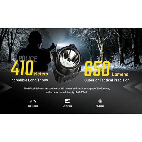 Linterna LED táctica para arma NITECORE NPL27 650Lm USB-C Recargable IPX6 montaje Glock/Picatinny