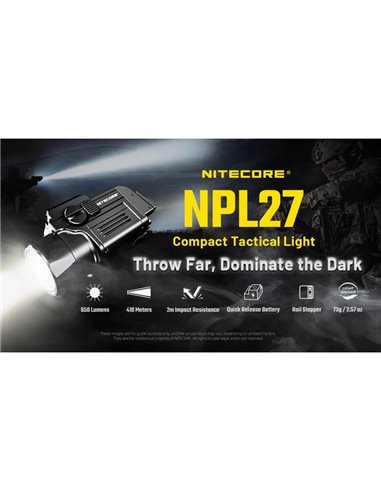 Linterna LED táctica para arma NITECORE NPL27 650Lm USB-C Recargable IPX6 montaje Glock/Picatinny