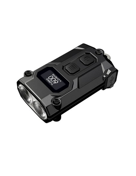 Linterna LED de llavero TINI 3 Negra 600Lm con pantalla OLED y carga USB-C compacta Negro