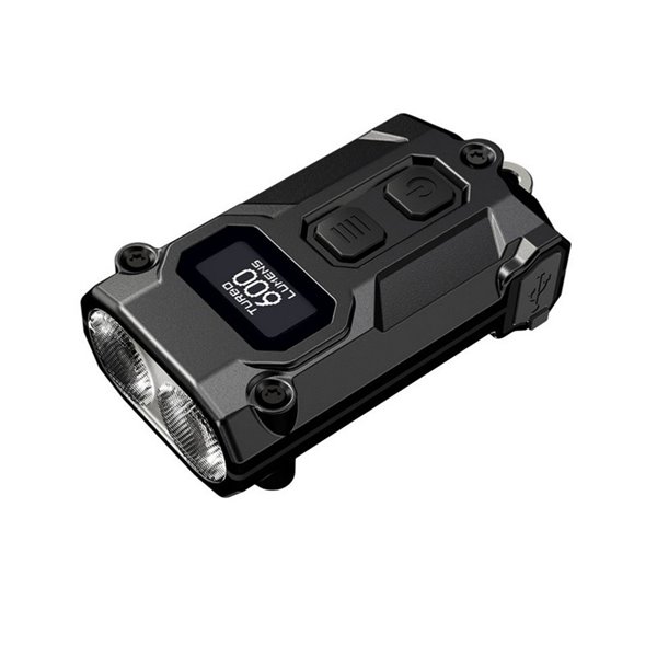 Linterna LED de llavero TINI 3 Negra 600Lm con pantalla OLED y carga USB-C compacta Negro