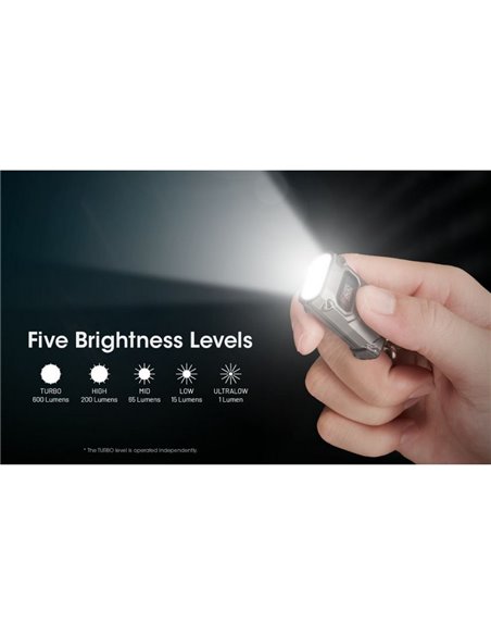 Lanterna de chaveiro LED TINI 3 preta de 600 lm com tela OLED e carregamento USB-C compacto