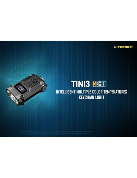 Mini linterna LED Nitecore TINI 3 600 lúmenes recargable con USB-C y pantalla digital OLED Gris