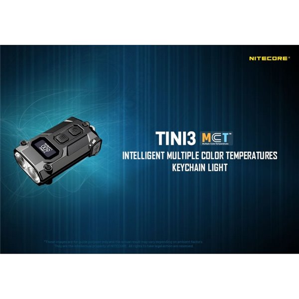 Mini linterna LED Nitecore TINI 3 600 lúmenes recargable con USB-C y pantalla digital OLED Gris