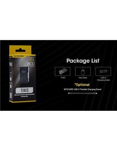 Mini linterna LED Nitecore TINI 3 600 lúmenes recargable con USB-C y pantalla digital OLED Gris