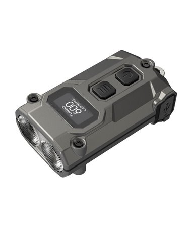 Mini linterna LED Nitecore TINI 3 600 lúmenes recargable con USB-C y pantalla digital OLED Gris