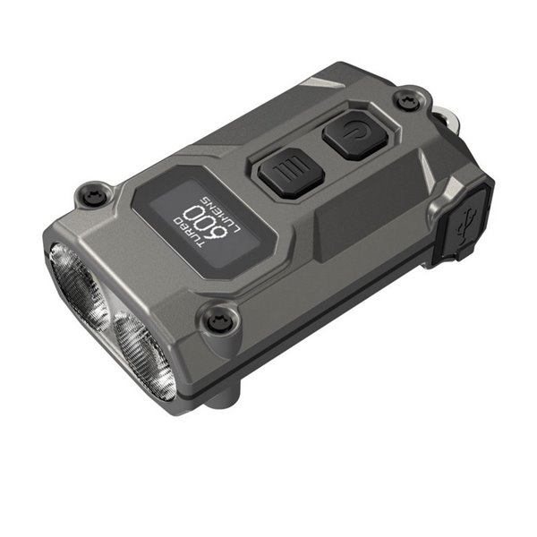 Mini linterna LED Nitecore TINI 3 600 lúmenes recargable con USB-C y pantalla digital OLED Gris