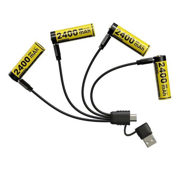 Pack de 4 piles AA rechargeables USB-C NITECORE NH2400 1,5 V 2400 mAh avec étui