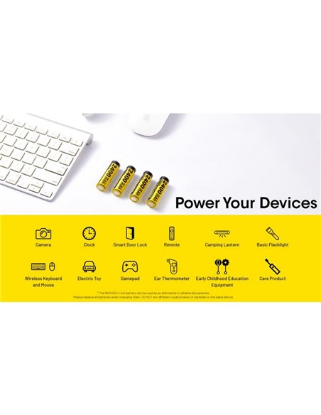 Pack 4 Pilas AA recargables NITECORE NH2400 1.5V 2400mAh USB-C con estuche