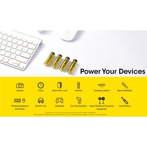 Pack 4 Pilas AA recargables NITECORE NH2400 1.5V 2400mAh USB-C con estuche