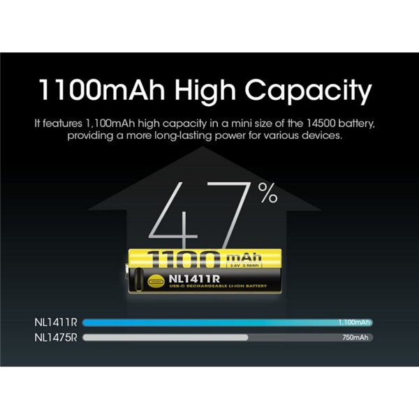 Bateria recarregável NITECORE NL1411R 14500 1100mAh USB-C 3.6V