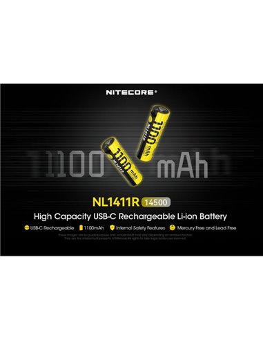 Bateria recarregável NITECORE NL1411R 14500 1100mAh USB-C 3.6V