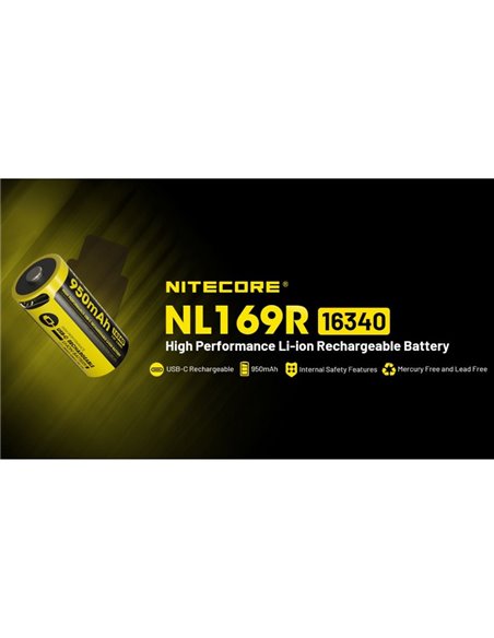 Batería NITECORE NL169R 16340 950mAh USB-C