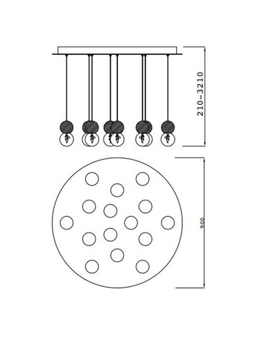 Lampe de plafond grand Galaxia avec suspensions rondes 15XE27